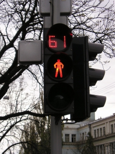 The first pedestrian traffic light with countdown 